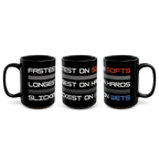 Racing Grip Levels Black Mug | “Softs, Hards, Wets” Tire Compound Coffee Cup (15oz)